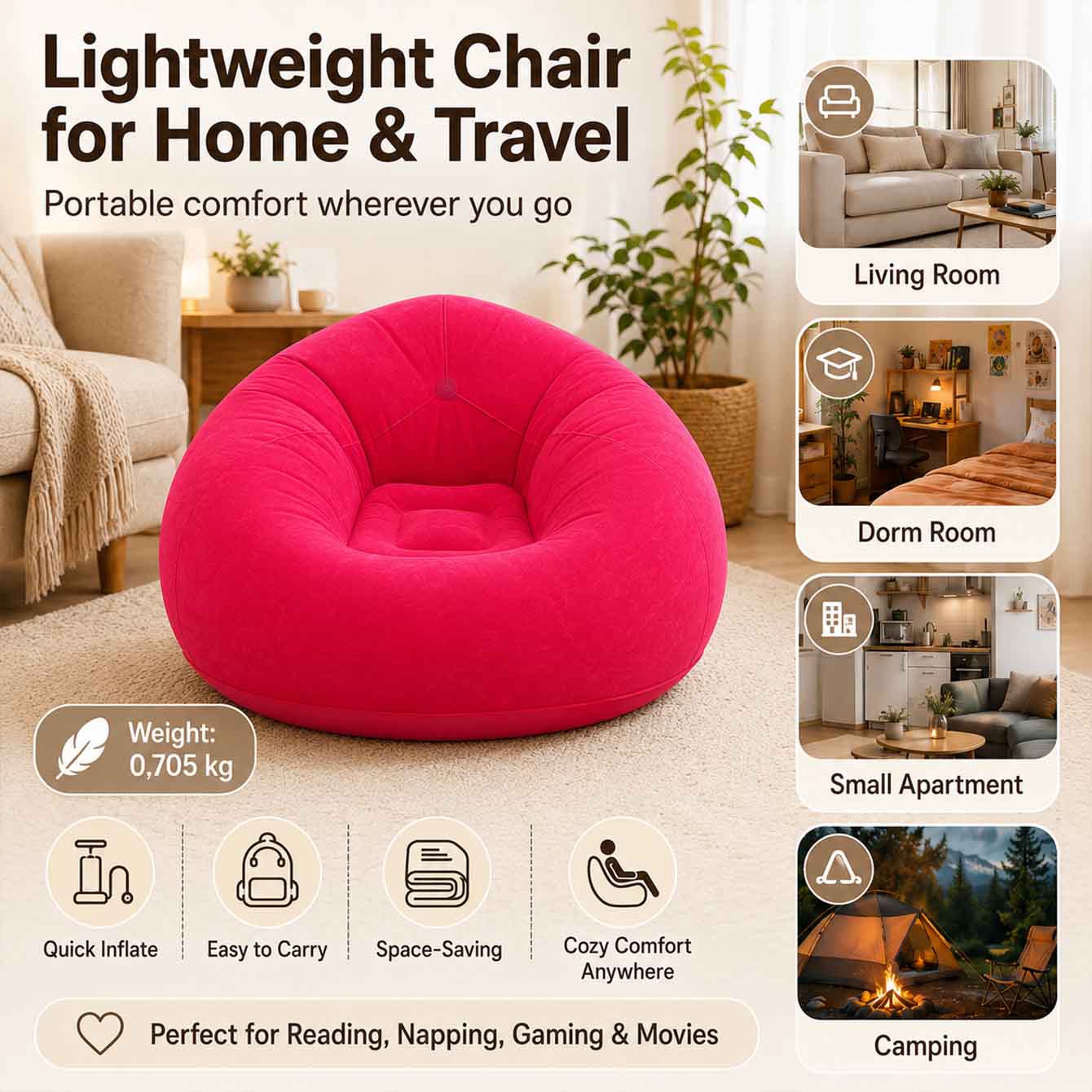 1PC Inflatable Bean Bag Chairs - đánh giá và giá Outdoor Camping Couch